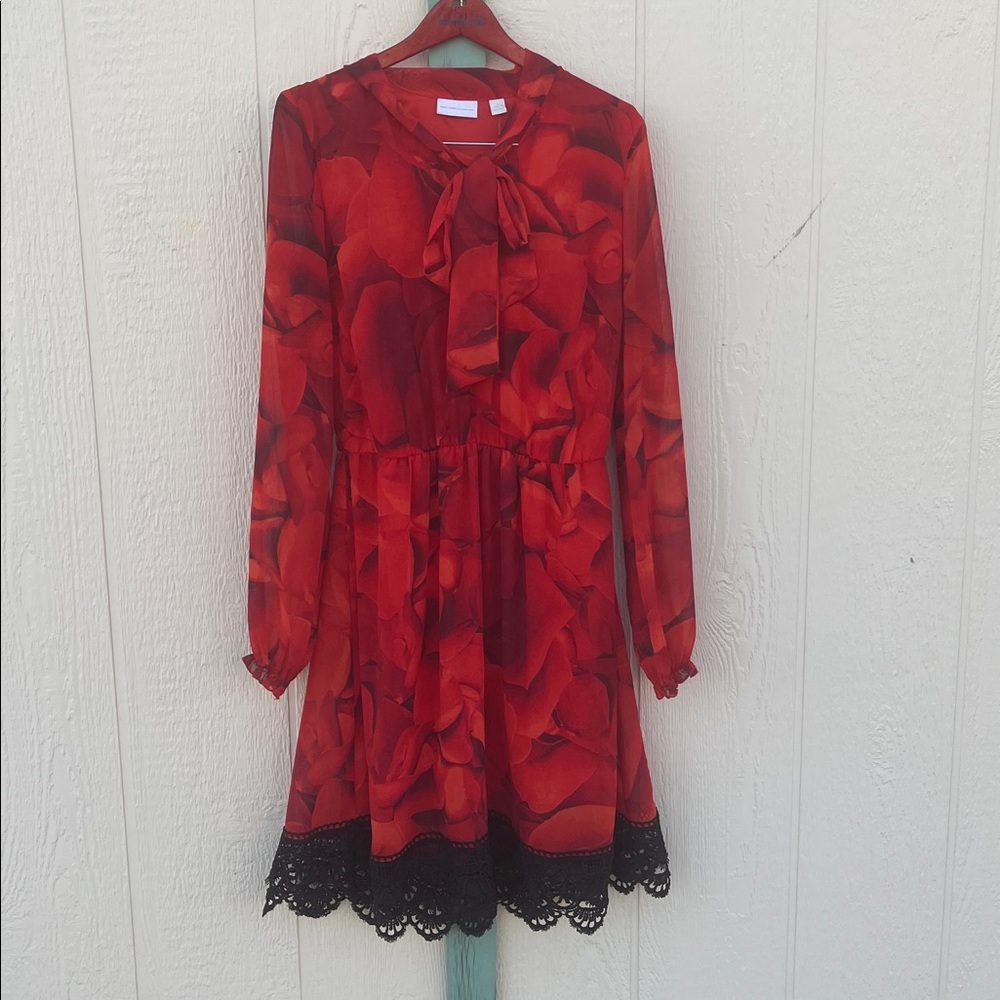 New York & Company Floral Red Dress S